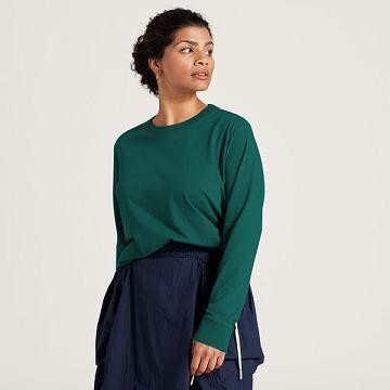 Camiseta Allbirds Allgood Cotton Long Sleeve Mujer Turquesa | PE4312PQ