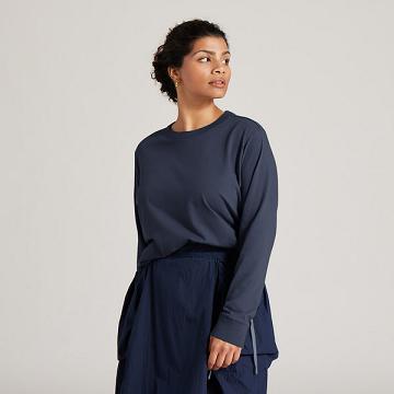 Camiseta Allbirds Allgood Cotton Long Sleeve Mujer Azul Marino | PE4313HK